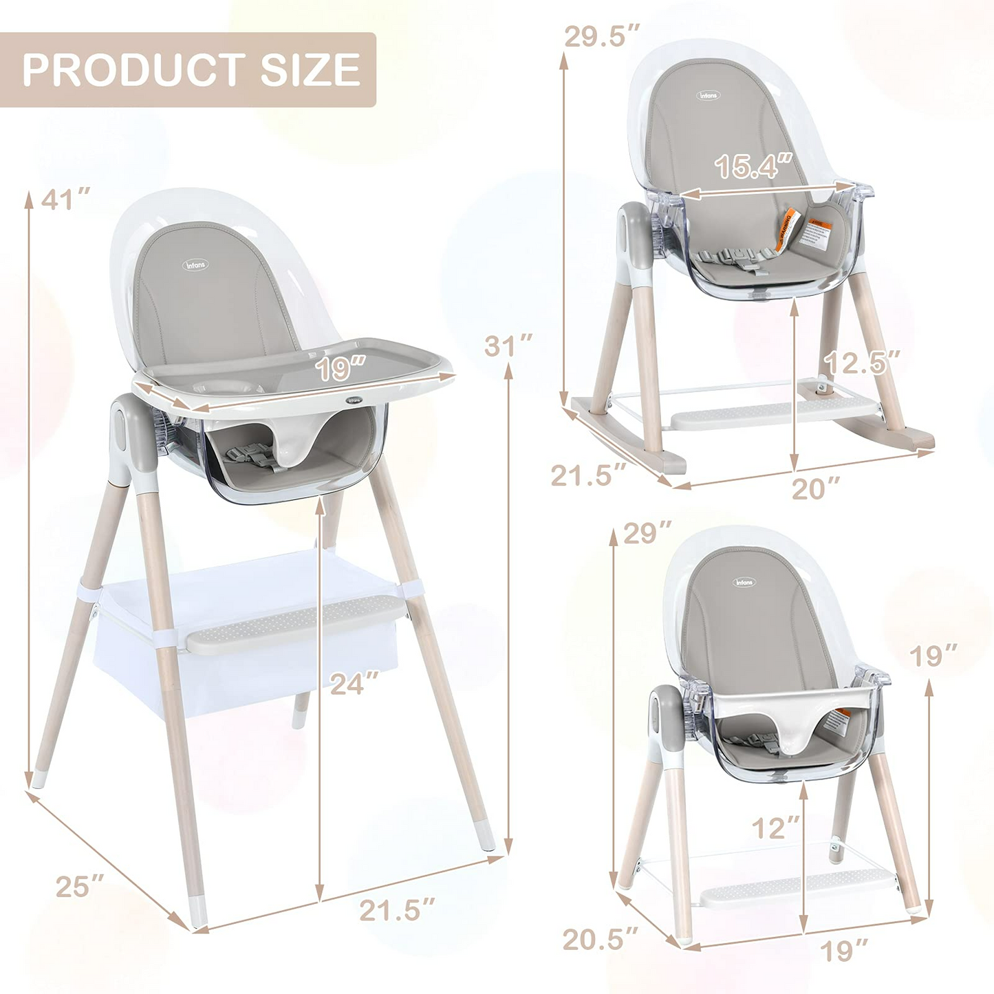 OLAKIDS 4 in 1 Wooden Baby High Chair, Rocking Chair/Booster Seat/Toddler Chair Infant Dining Chairs w/ Double Removable Tray OLAKIDS