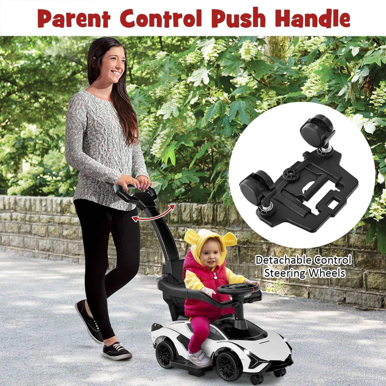OLAKIDS 3 in 1 Ride on Push Car, Licensed Lamborghini Baby Stroller Sliding Walking Car