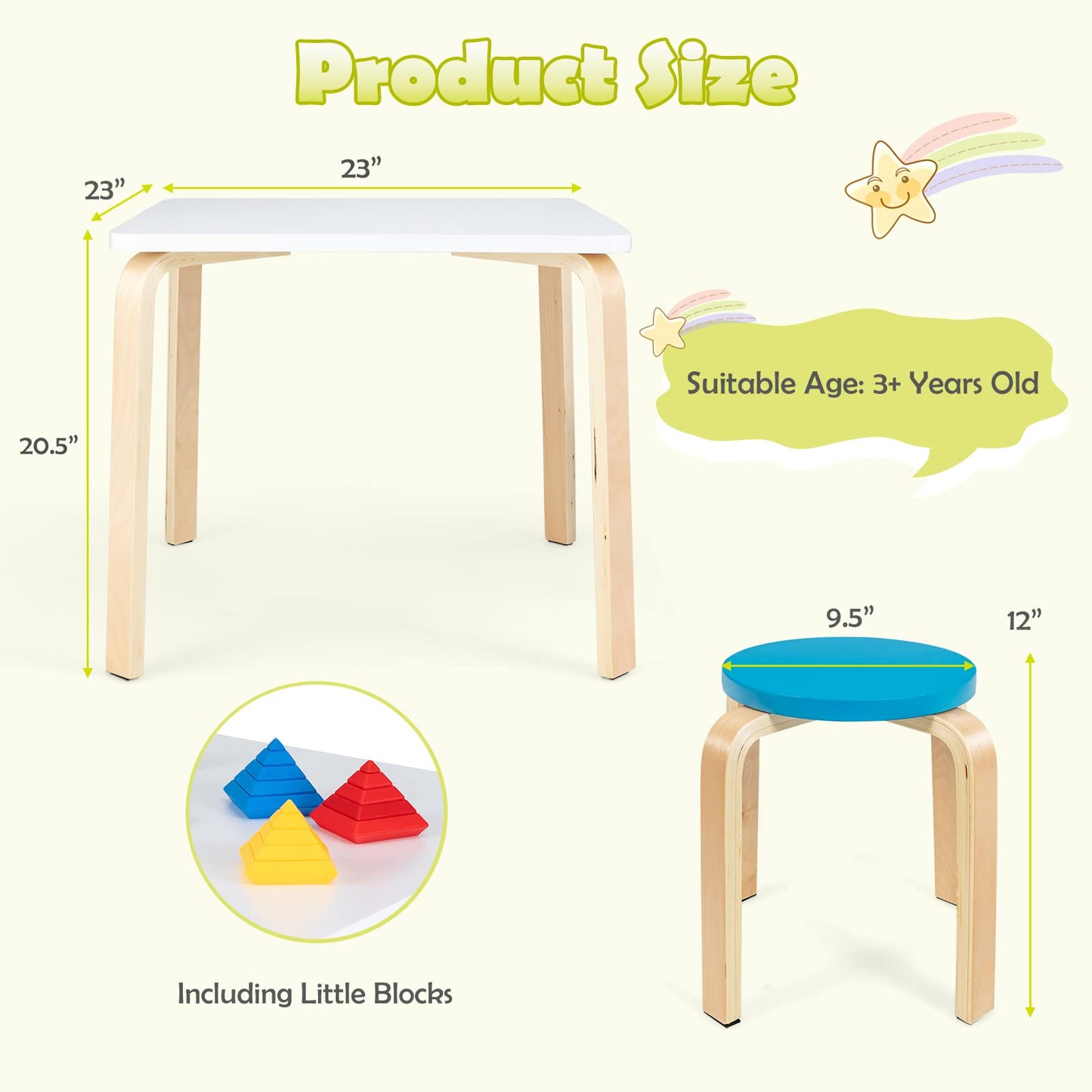 5-Piece Activity Table with 4 Stool for Toddler Drawing Reading OLAKIDS