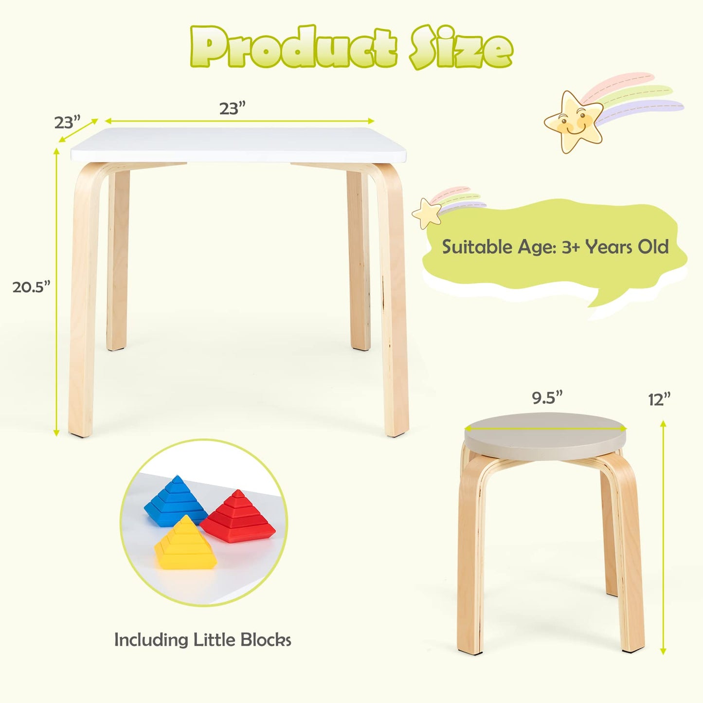 5-Piece Activity Table with 4 Stool for Toddler Drawing Reading OLAKIDS