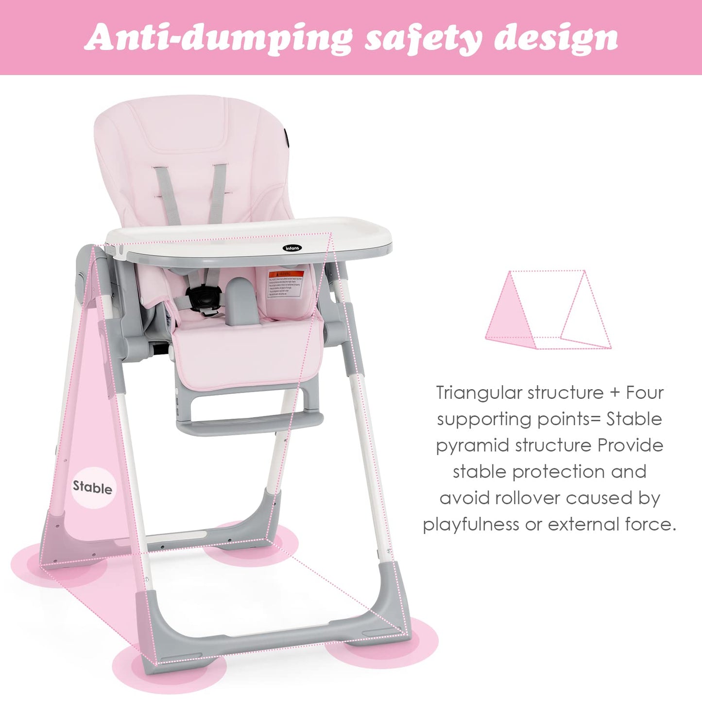 INFANS High Chair for Babies & Toddlers, Foldable Highchair with Multiple Adjustable Backrest Footrest Seat Height, Removable Tray, Detachable PU Leather Cushion, Built-in Rear Wheels