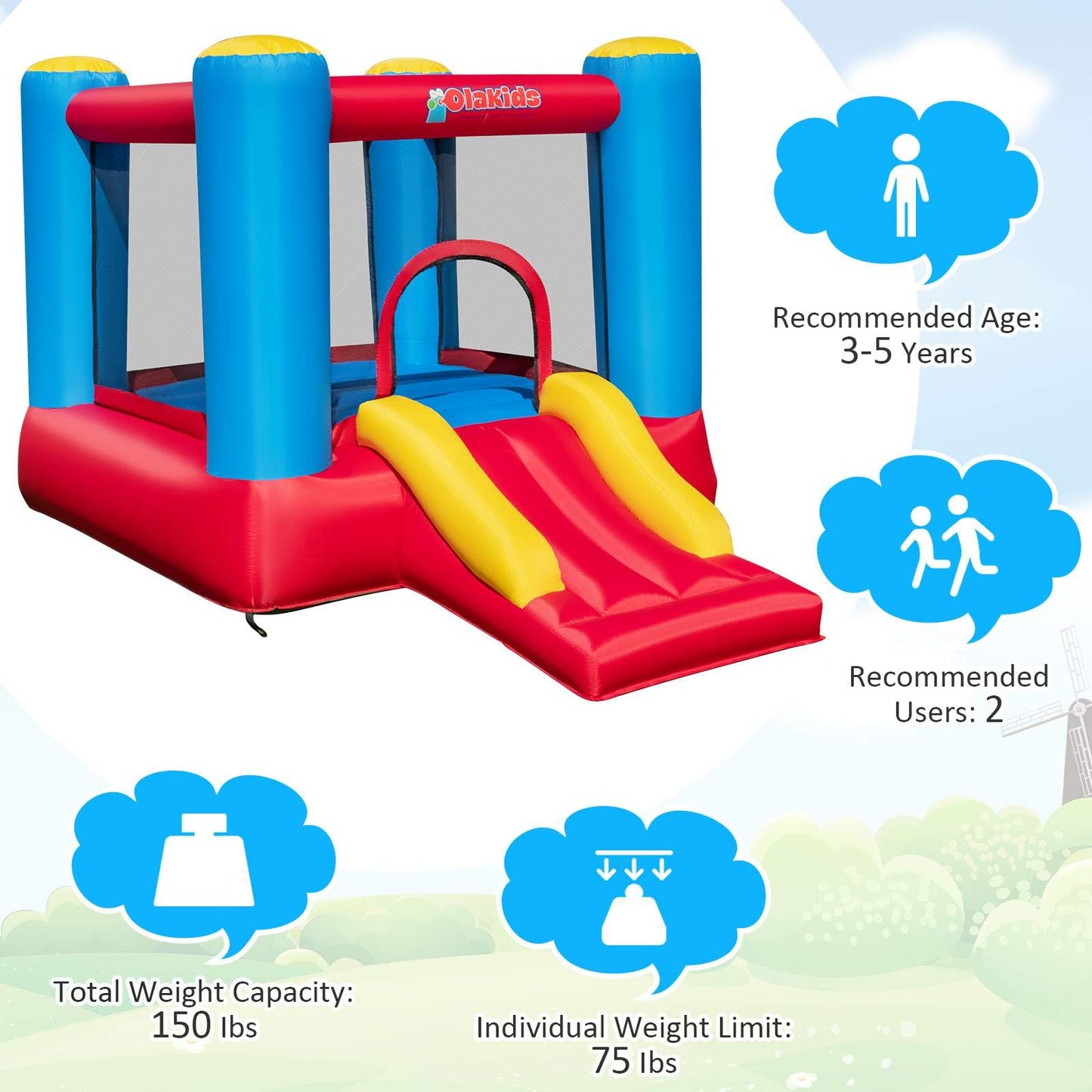 OLAKIDS Inflatable Bounce House, 3 in 1 Kids Jumping Castle, Indoor Outdoor Inflatable Obstacle Course (with 480W Blower)