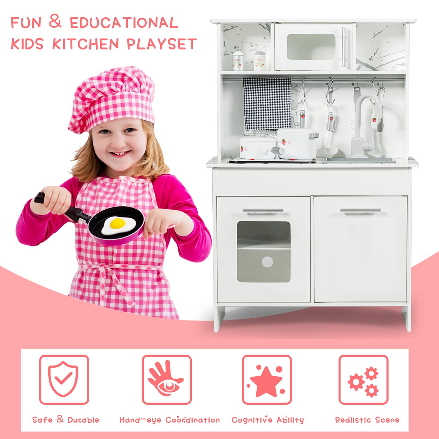 Kids Kitchen Playset | Wooden Pretend Chef Cooking Set with Simulated Sound OLAKIDS