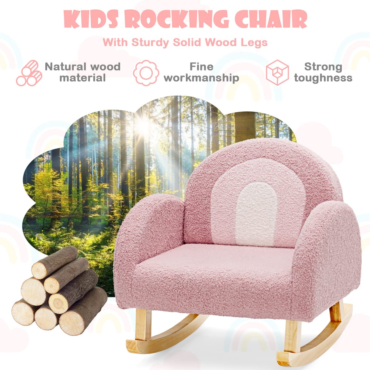 OLAKIDS Kids Sofa, Toddler Rocking Chair with Solid Wooden Frame, Anti-Tipping Design, Plush Fabric, Children Armchair OLAKIDS