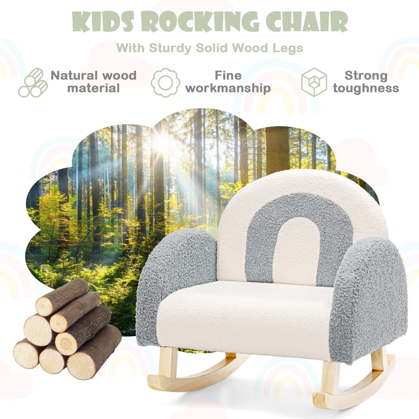 OLAKIDS Kids Sofa, Toddler Rocking Chair with Solid Wooden Frame, Anti-Tipping Design, Plush Fabric, Children Armchair OLAKIDS