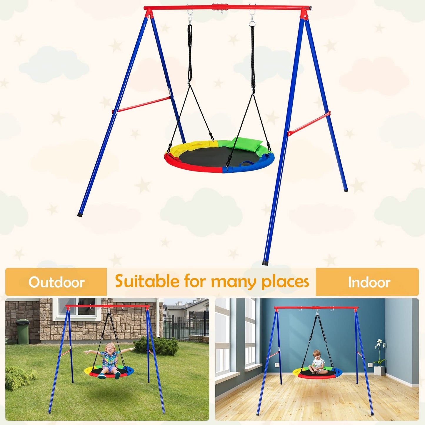 OLAKIDS Swing Sets for Backyard, Heavy Duty A-Frame Metal Swing Frame Stand, Outdoor Playground Play Set Toy