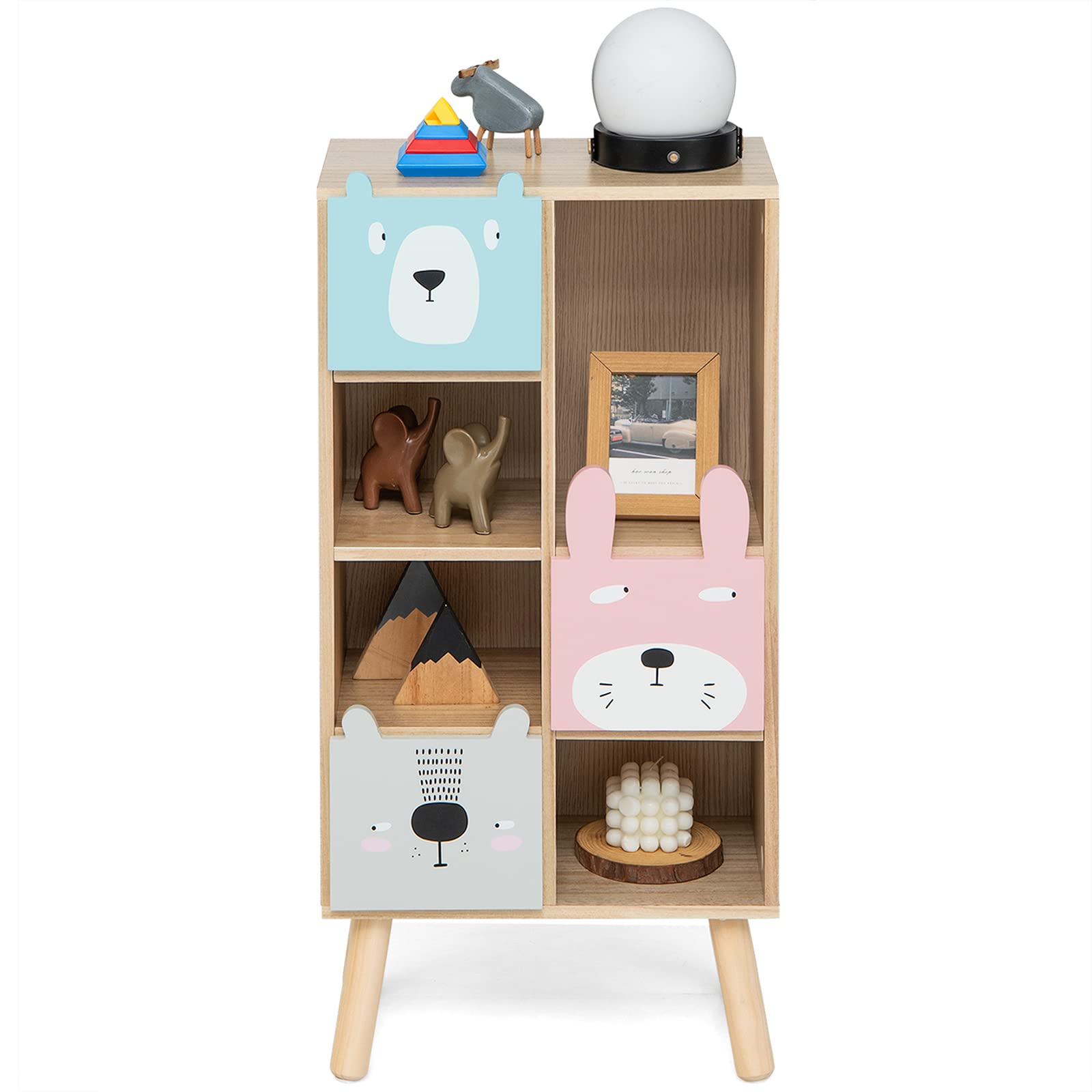 OLAKIDS Kids Bookcase Toy Storage Organizer, Children Storage Cabinet with 3 Slide Drawers and 4 Cubes OLAKIDS