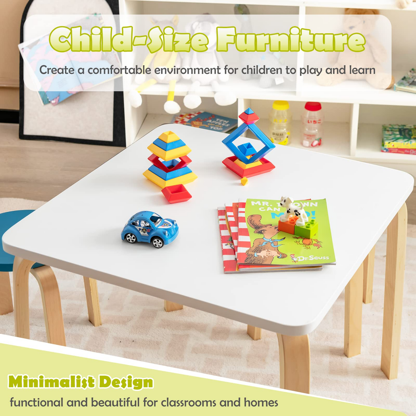 5-Piece Activity Table with 4 Stool for Toddler Drawing Reading OLAKIDS