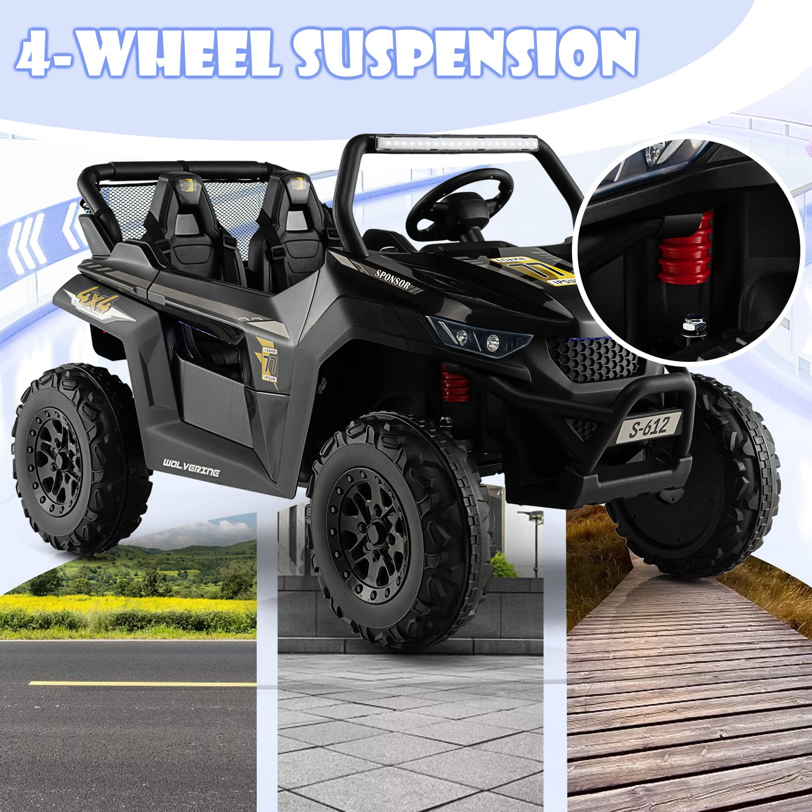 2 Seater Kids Ride On Car, 12V Electric Truck UTV with Remote Control OLAKIDS