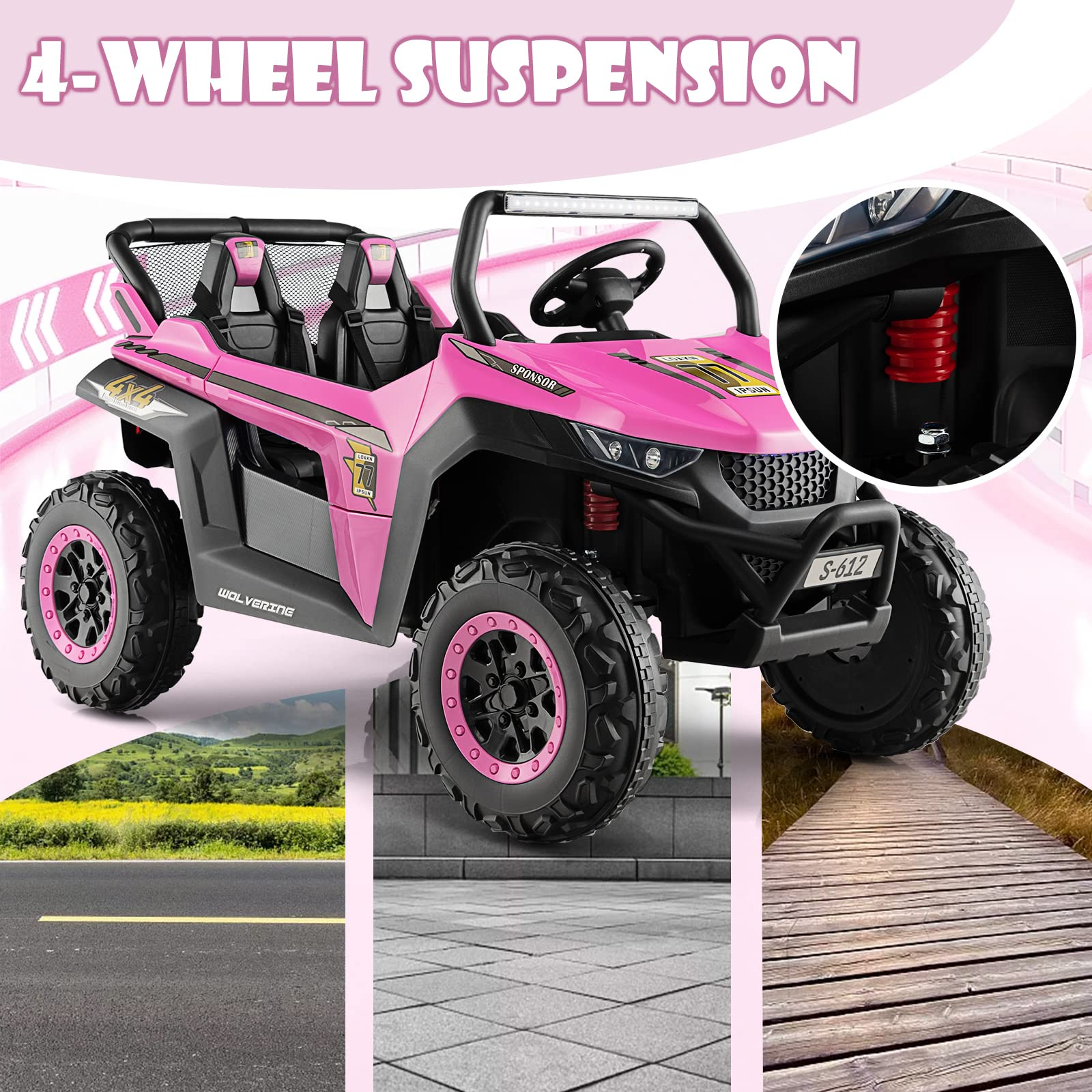 2 Seater Kids Ride On Car, 12V Electric Truck UTV with Remote Control OLAKIDS