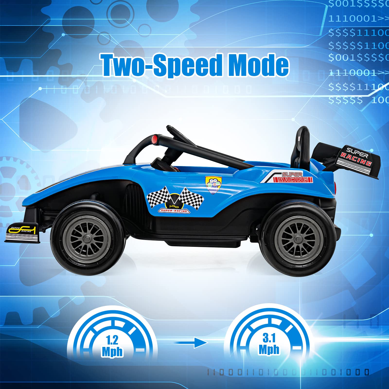 OLAKIDS ids Ride On Car, 12V F1 Racing Electric Vehicle for Toddlers with Control Remote, Battery Powered Motorized Toy with Music OLAKIDS