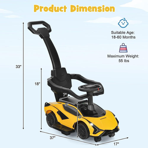 OLAKIDS 3 in 1 Ride on Push Car, Licensed Lamborghini Baby Stroller Sliding Walking Car