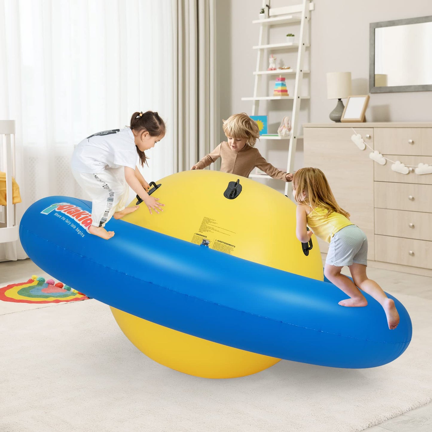 OLAKIDS 8FT Inflatable Dome Rocker Bouncer, Outdoor Kids Giant Roll and Play Seesaw Rocker with 6 Secure Handles