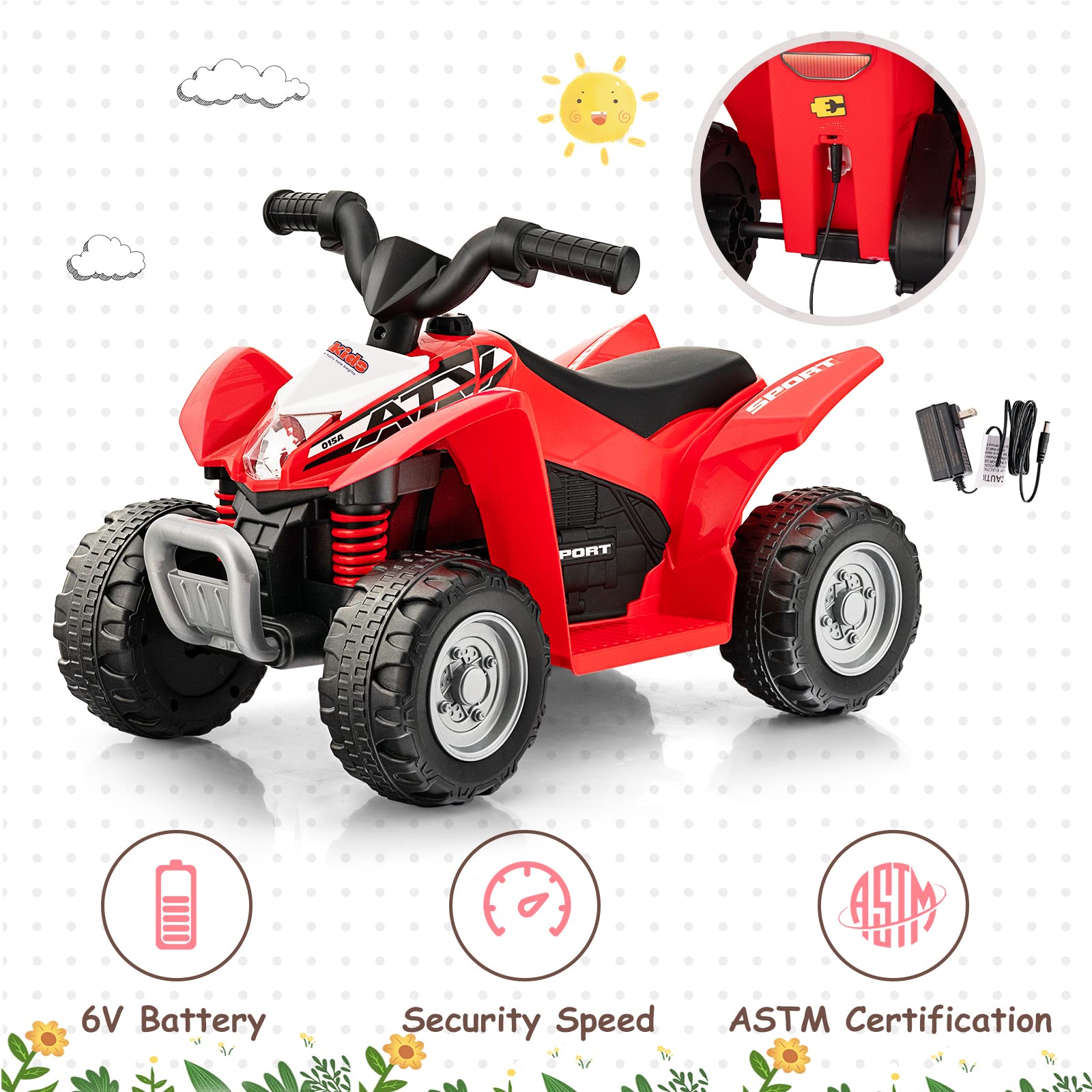 OLAKIDS Kids Ride on ATV 6V Electric Vehicle for Toddlers 4 Wheeler Battery Powered Motorized Quad Toy Car