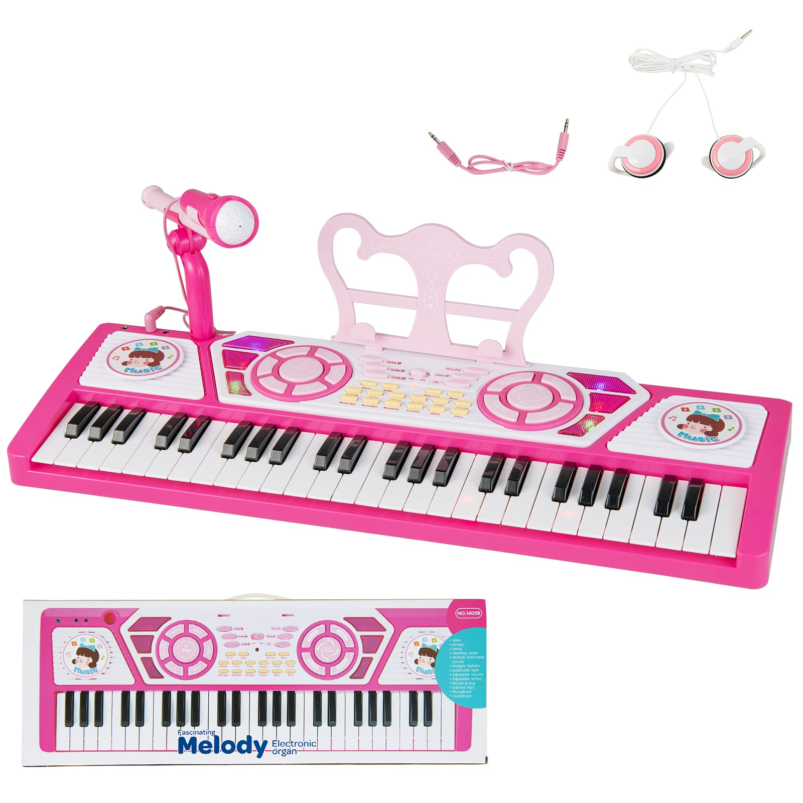OLAKIDS 49 Keys Kids Piano Keyboard with Microphone, Portable Electronic Musical Instrument Toy - OLAKIDS